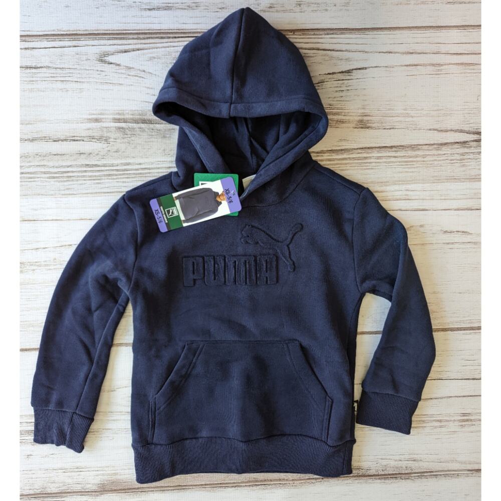 Puma Kids Navy Blue Solid Color Logo Hoodie Sz XS 5/6 New